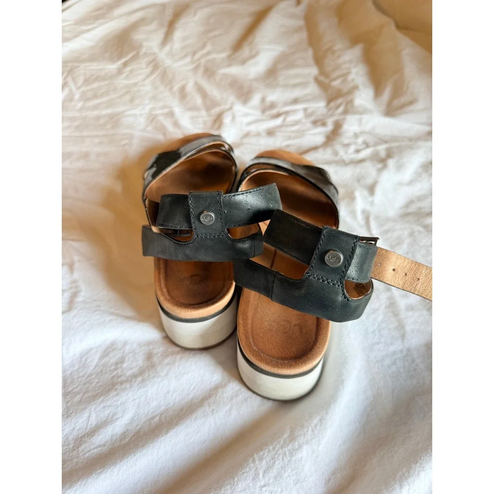 UGG Kari Metallic Platform Sandals Black Patent Leather Ankle Strap  Womens 8